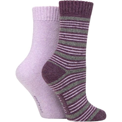 Women's 2 Pair Wool Mix Striped and Plain Boot Socks Royal Striped 4-8 Ladies - SockShop - Modalova