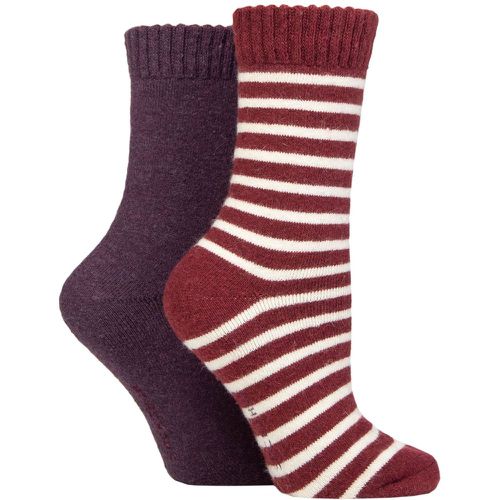 Ladies 2 Pair Wool Mix Striped and Plain Boot Socks Cabernet Striped 4-8 - SockShop - Modalova