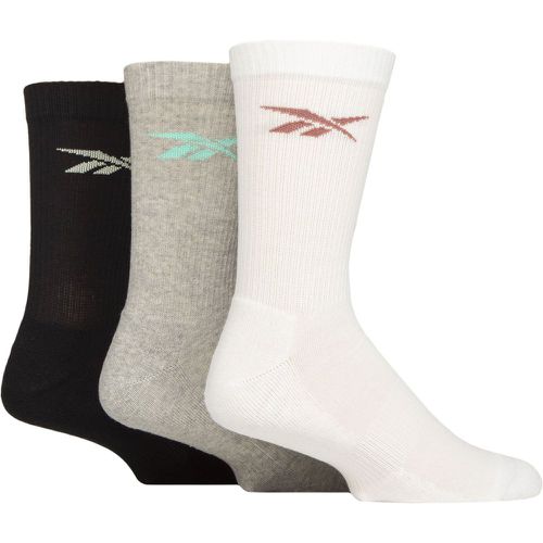 Mens and Ladies 3 Pair Essentials Cotton Crew Socks with Arch Support White / Grey / Black 6.5-8 UK - Reebok - Modalova