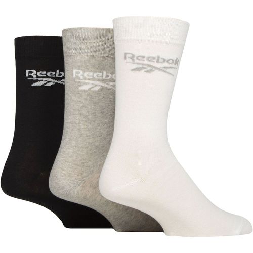 Mens and Ladies 3 Pair Core Cotton Crew Socks White / Grey / Black 2.5-3.5 UK - Reebok - Modalova
