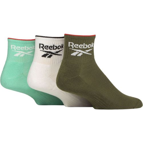 Mens and Ladies 3 Pair Essentials Cotton Ankle Socks with Arch Support Khaki Green / White / Teal 6.5-8 UK - Reebok - Modalova