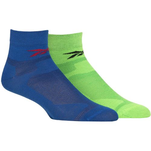 Mens and Ladies 2 Pair Technical Recycled Ankle Technical Light Running Socks Blue / Green 2.5-3.5 UK - Reebok - Modalova