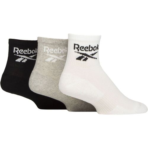 Mens and Ladies 3 Pair Core Cotton Cushioned Ankle Socks White / Grey / Black 4.5-6 UK - Reebok - Modalova