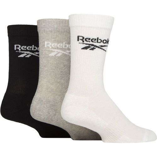 Mens and Ladies 3 Pair Core Ribbed Cotton Crew Socks White / Grey / Black 4.5-6 UK - Reebok - Modalova