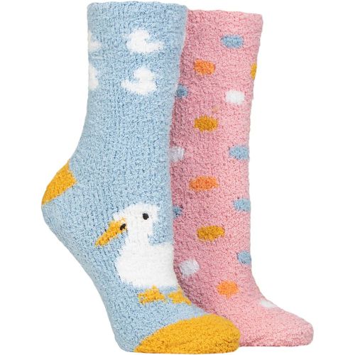 Ladies 2 Pair SOCKSHOP Cosy Lounge Socks with Anti-Slip Grips Duck and Spots 4-8 - Wildfeet - Modalova