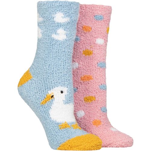 Women's 2 Pair SOCKSHOP Cosy Lounge Socks with Anti-Slip Grips Duck and Spots 4-8 - Wildfeet - Modalova