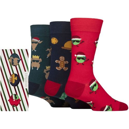 Mens 3 Pair Wildfeet Cotton Christmas Socks in Candy Cane Gift Box Dancing Food 7-11 Mens - SockShop - Modalova