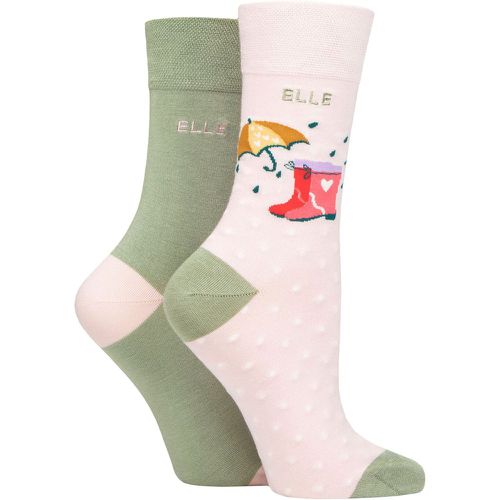 Women's 2 Pair Bamboo Patterned and Plain Socks Meadow 4-8 - Elle - Modalova