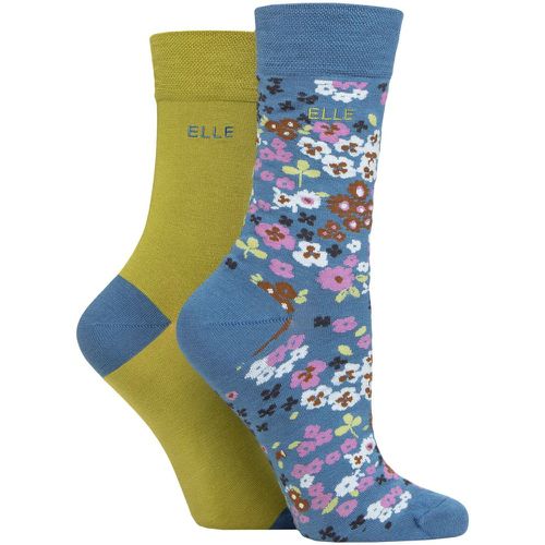 Ladies 2 Pair Bamboo Patterned and Plain Socks Moonlight Blue 4-8 - Elle - Modalova