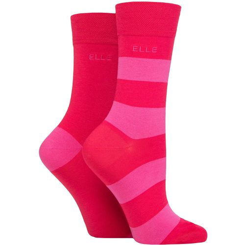 Ladies 2 Pair Elle Bamboo Striped and Plain Socks Cherry Fizz 4-8 - SockShop - Modalova
