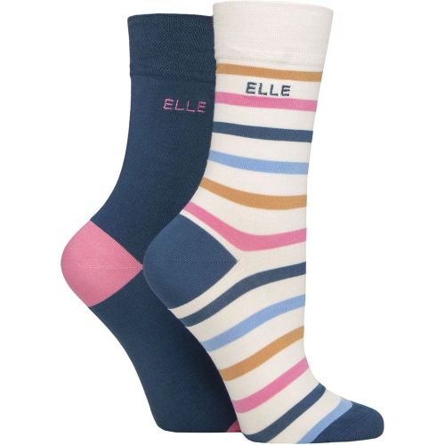 Women's 2 Pair Elle Bamboo Striped and Plain Socks Seafarer 4-8 - SockShop - Modalova