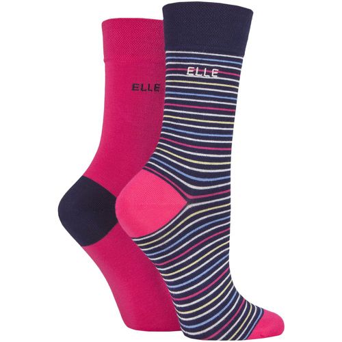 Women's 2 Pair Bamboo Striped and Plain Socks Bright Berry Striped 4-8 Ladies - Elle - Modalova