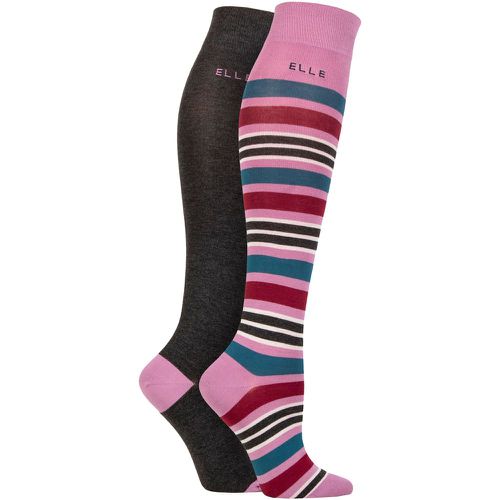 Ladies 2 Pair Bamboo Striped and Plain Knee High Socks Smokey Pink 4-8 - Elle - Modalova