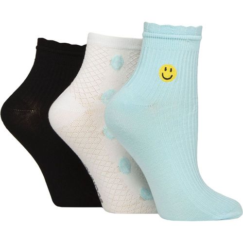 Ladies 3 Pair Elle Frill Welt Ribbed Bamboo Anklet Socks Smiley Face 4-8 - SockShop - Modalova