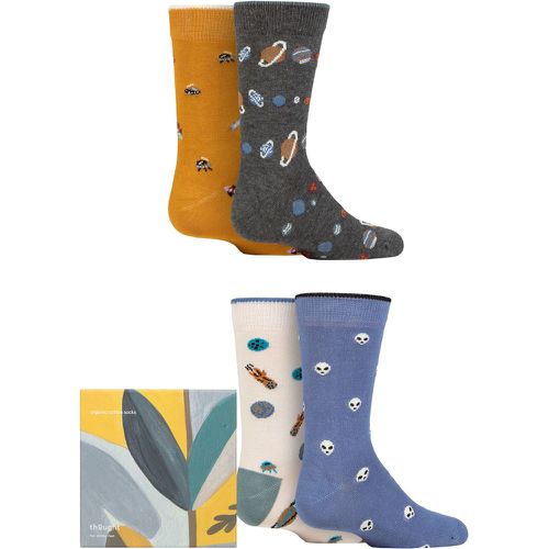 Kids 4 Pair Zephyr Organic Cotton Space Gift Boxed Socks Multi 4-6 Years - Thought - Modalova