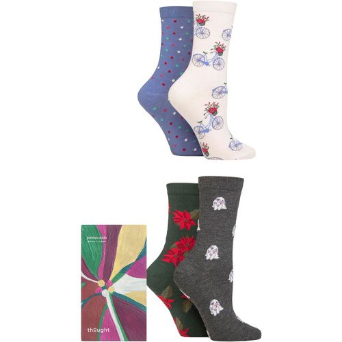 Women's 4 Pair Poinsettia Christmas Bike Bamboo Gift Boxed Socks Multi 4-7 - Thought - Modalova