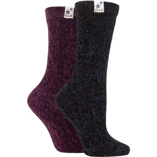 Ladies 2 Pair Cable Knit Chenille Boot Socks / Damson 4-8 Ladies - Elle - Modalova