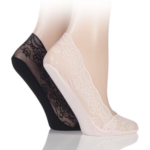 Pair Pink / Black Lace Shoe Liner Socks with Grip Ladies 4-8 Ladies - Elle - Modalova