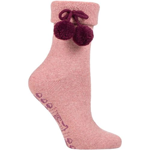 Ladies 1 Pair Wool Mix Slipper Socks with Pompoms Wild Rose 4-8 Ladies - Elle - Modalova