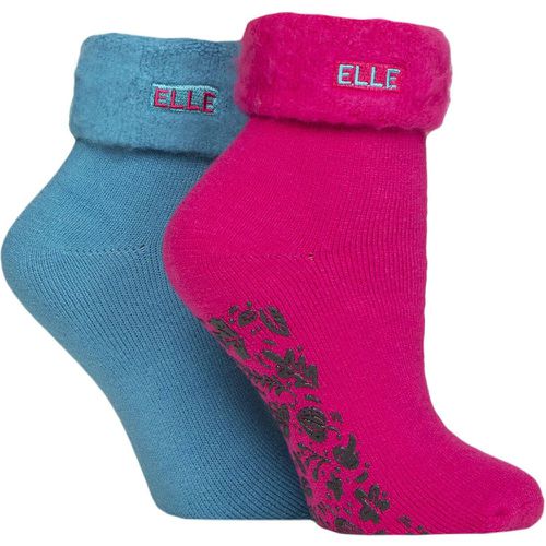 Ladies 2 Pair Thermal Bed and Slipper Socks Fuschia / Blue 4-8 - Elle - Modalova