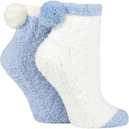 Ladies 2 Pair Cable Cosy Anklet Socks with Pom Poms Kentucky Blue 4-8 Ladies - Elle - Modalova
