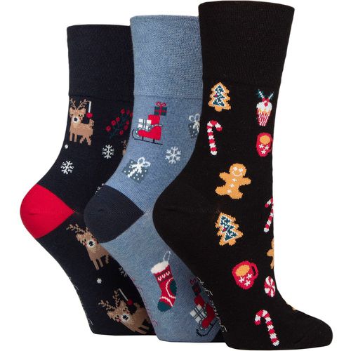 Women's 3 Pair SOCKSHOP Christmas Socks Navy / Black 4-8 - Gentle Grip - Modalova