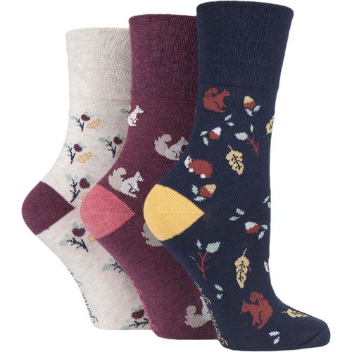Ladies 3 Pair Fun Feet Socks Autumn Leaves 4-8 Ladies - Gentle Grip - Modalova