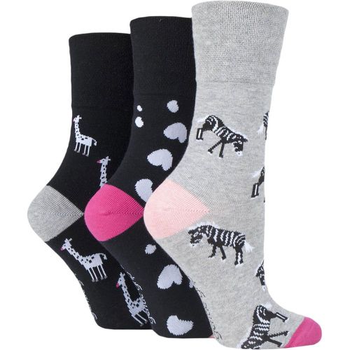 Ladies 3 Pair Fun Feet Socks Zebra Life 4-8 Ladies - Gentle Grip - Modalova