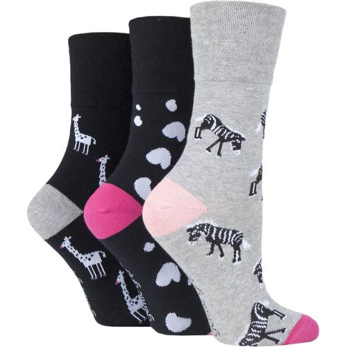 Women's 3 Pair Fun Feet Socks Zebra Life 4-8 Ladies - Gentle Grip - Modalova