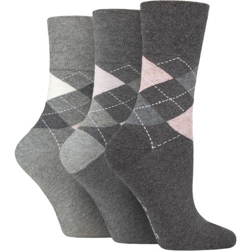 Ladies 3 Pair Argyle Patterned Cotton Socks Argyle Charcoal / 4-8 Ladies - Gentle Grip - Modalova