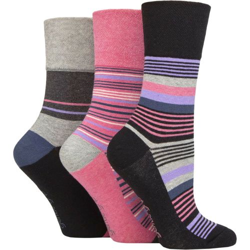 Ladies 3 Pair Cotton Patterned and Striped Socks Dreamy Discovery Black / Pink 4-8 - Gentle Grip - Modalova