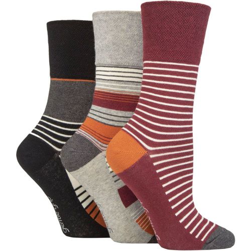 Ladies 3 Pair Cotton Patterned and Striped Socks Sedimentary Stripe Burgundy / Black / Grey 4-8 - Gentle Grip - Modalova