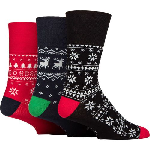 Mens 3 Pair Gentle Grip Cotton Christmas Socks Red / Navy 6-11 - SockShop - Modalova