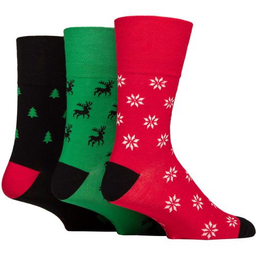 Mens 3 Pair Gentle Grip Cotton Christmas Socks Green / Black 6-11 - SockShop - Modalova