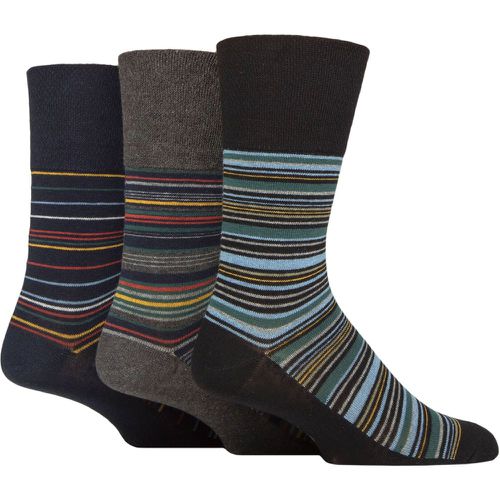 Mens 3 Pair Cotton Argyle Patterned and Striped Socks Milano Stripe Black / Navy 6-11 - Gentle Grip - Modalova