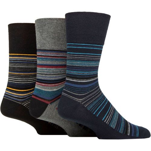 Mens 3 Pair Gentle Grip Cotton Argyle Patterned and Striped Socks Micro Stripes Black / Sky Blue 6-11 - SockShop - Modalova