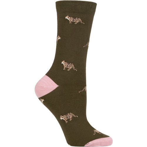 Women's 1 Pair Wild Animals Organic Cotton Socks Olive 4-7 Ladies - Thought - Modalova