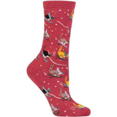 Women's 1 Pair Amaryllis Skiing Cat Organic Cotton Socks Brick 4-7 - Thought - Modalova