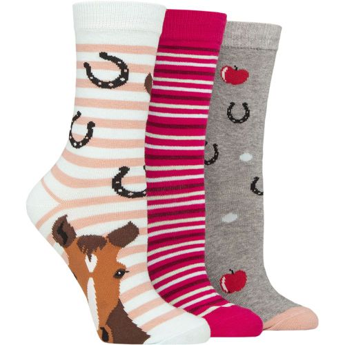 Ladies 3 Pair SOCKSHOP Cotton Novelty Patterned Socks Horse & Apples 4-8 - Wildfeet - Modalova