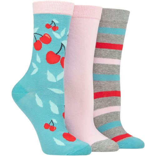 Ladies 3 Pair SOCKSHOP Wildfeet Cotton Novelty Patterned Socks Cherry Garden 4-8 Ladies - Wild Feet - Modalova