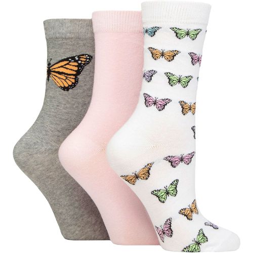 Ladies 3 Pair Wildfeet Cotton Novelty Patterned Socks Butterflies 4-8 - SockShop - Modalova