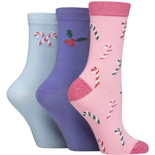 Women's 3 Pair SOCKSHOP Cotton Christmas Gift Socks Candy Cane / Holly 4-8 - Wildfeet - Modalova