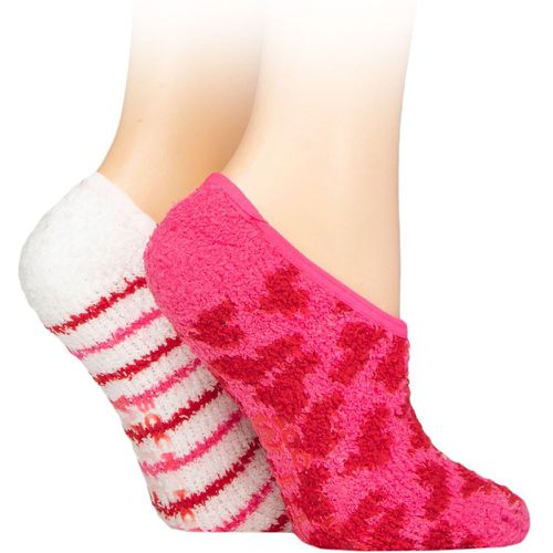 Women's 2 Pair SOCKSHOP Animal and Patterned Cosy Slipper Socks with Grip Hearts and Stripes 4-8 UK - Wildfeet - Modalova