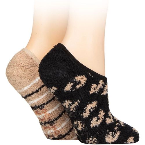 Ladies 2 Pair Wildfeet Animal and Patterned Cosy Slipper Socks with Grip Leopard Print and Stripes 4-8 UK - SockShop - Modalova
