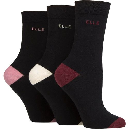Ladies 3 Pair Plain, Striped and Patterned Cotton Socks with Smooth Toes Smokey Pink Contrast 4-8 - Elle - Modalova