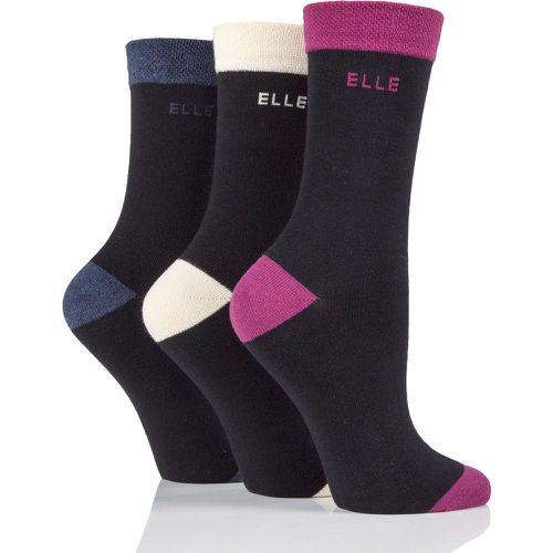 Ladies 3 Pair Plain, Striped and Patterned Cotton Socks with Smooth Toes Blackbird Plain 4-8 Ladies - Elle - Modalova
