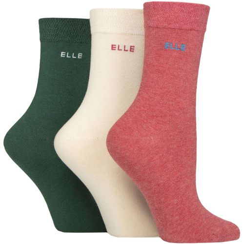 Women's 3 Pair Plain, Striped and Patterned Cotton Socks with Smooth Toes Cinnamon Plain 4-8 - Elle - Modalova