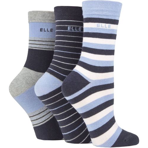 Ladies 3 Pair Plain, Striped and Patterned Cotton Socks with Smooth Toes Kentucky Stripe 4-8 Ladies - Elle - Modalova