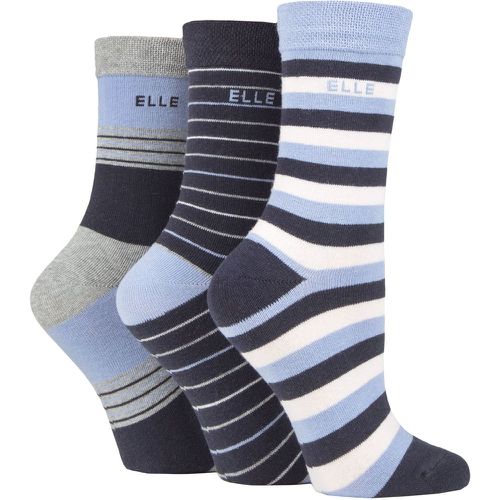 Women's 3 Pair Plain, Striped and Patterned Cotton Socks with Smooth Toes Kentucky Stripe 4-8 Ladies - Elle - Modalova