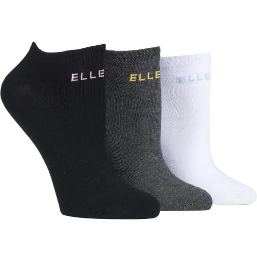 Pair Black / Charcoal / White Plain Cotton No-Show Trainer Socks Ladies 4-8 Ladies - Elle - Modalova